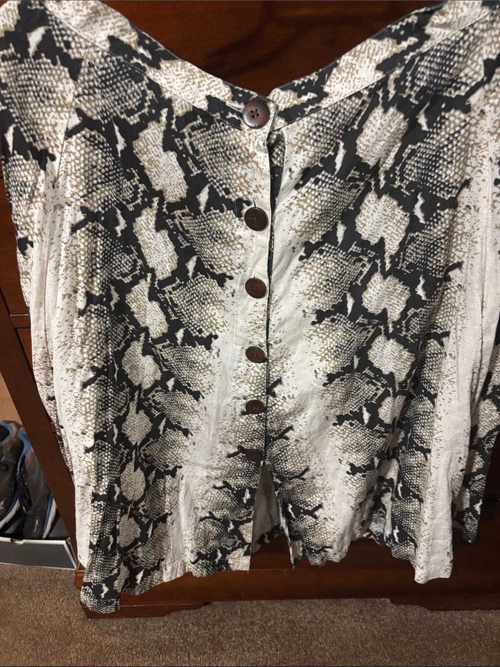 Womens Neutral Snake Print Button-Front Top